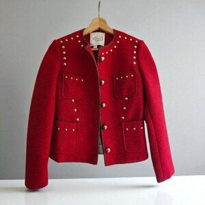 DeHart Womens Deep Red Wool Blend Patina Studded Jacket Size 40 Italy, Small